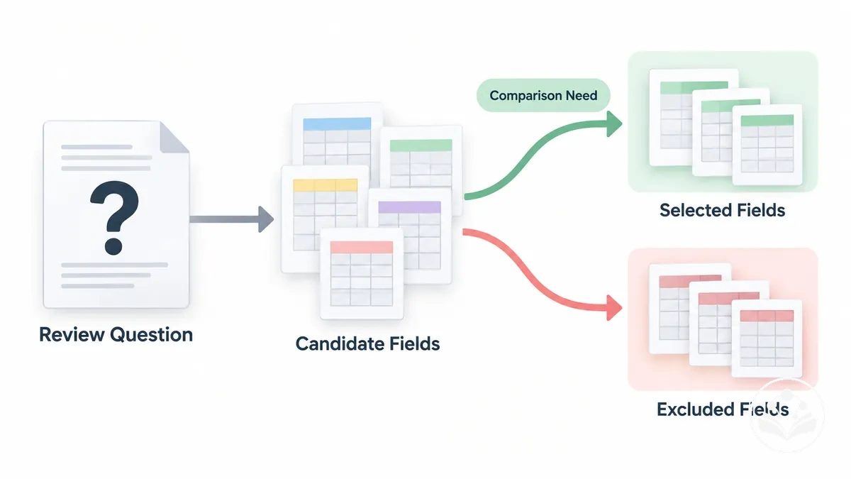 Selecting literature matrix fields that match the review question and comparison needs.