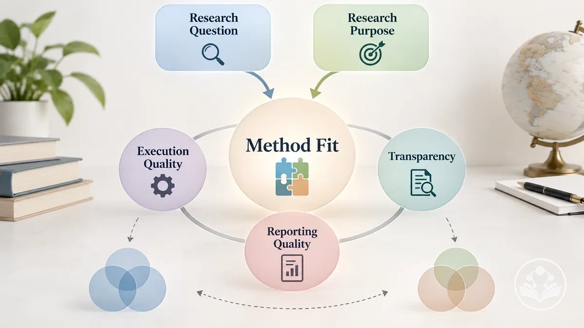 Adecuación del método evaluada según el propósito de la investigación, la calidad de ejecución y la presentación transparente
