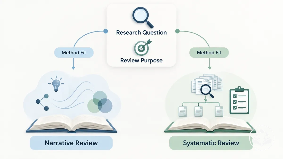 Question de recherche et objectif de la revue menant à différentes approches de revue narrative et systématique