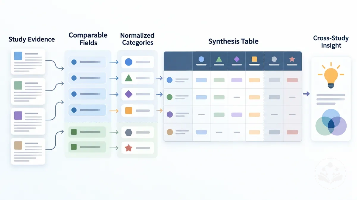 Tableau de synthèse des données probantes construit à partir d attributs d étude comparables pour l interprétation inter études